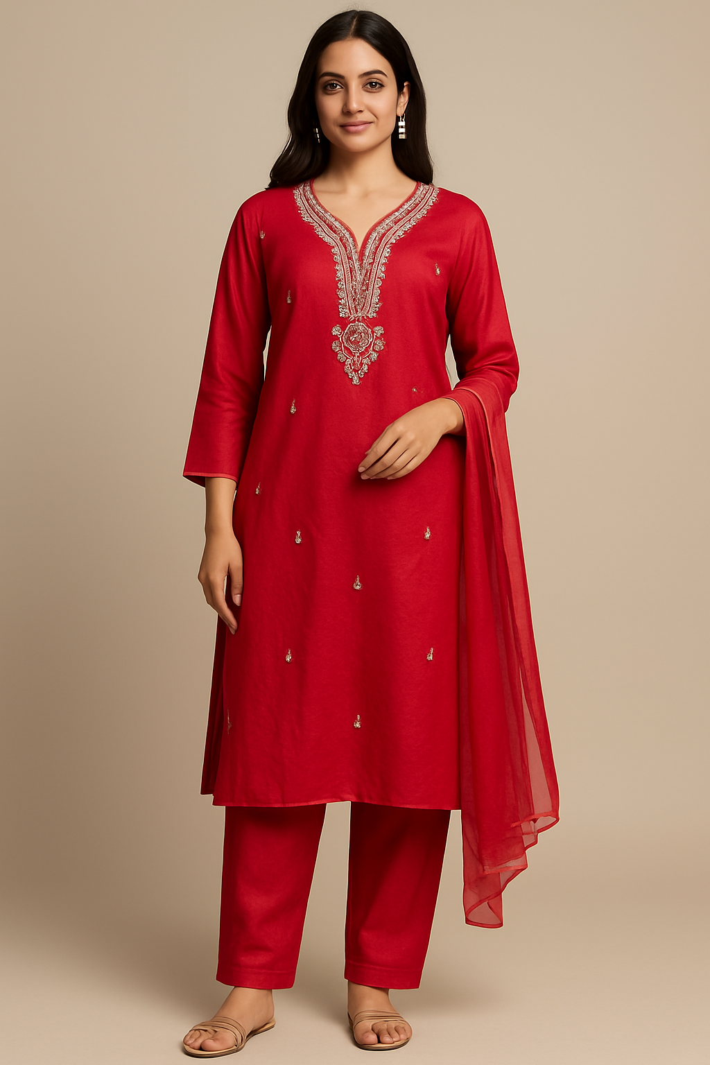 Graceful Red Suit with Dupatta